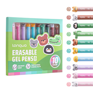 Languo 10 Colors Erasable Gel Pens, 0.6mm Fine Tip – Cute Little Animals Series