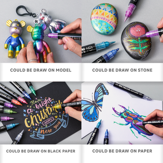 48 Colors Metallic Acrylic Paint Markers, Dual Tip Acrylic Metallic Markers Set (Brush & Fine)