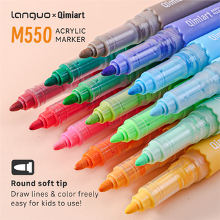 Languo x Qimiart 36 Colors Washable Acrylic Markers for Kids, Direct-ink System