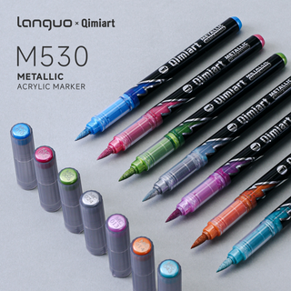 Languo x Qimiart 48 Colors Metallic Acrylic Paint Markers, Brush Tip Acrylic Metallic Markers Set