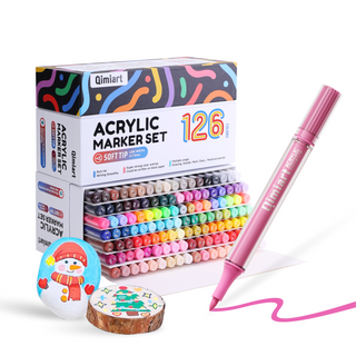 Marqueurs de peinture acrylique Languo x Qimiart 126 couleurs, pointe pinceau souple, système d'encre à noyau de coton