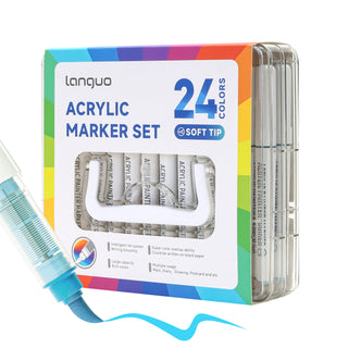 24 Colors Acrylic Paint Markers Pens Set, Soft Brush Tip Markers with Case