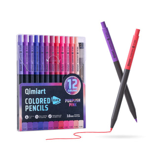Languo x Qimiart Retractable Colored Pencils with Sharpener – 12 Purplish Pink