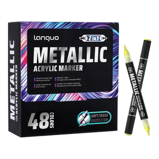 48 Colors Metallic Acrylic Paint Markers, Dual Tip Acrylic Metallic Markers Set (Brush & Fine)