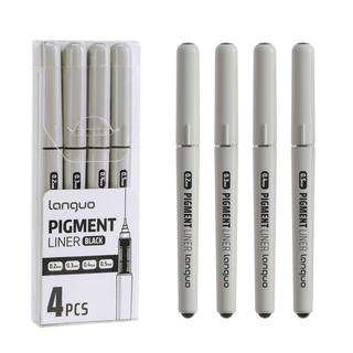 Languo Pigment Liner Fineliner Pens, Black, Direct-ink System, 4 Pack (0.2/0.3/0.4/0.5mm Tip Sizes)