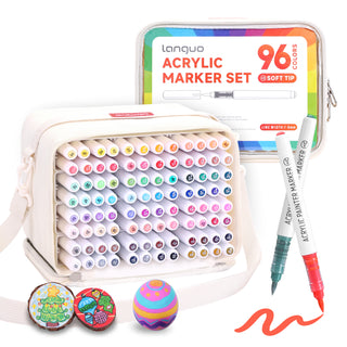 96 Colors Acrylic Paint Markers, Soft Brush Tip Marker Pens Set with Marker Bag