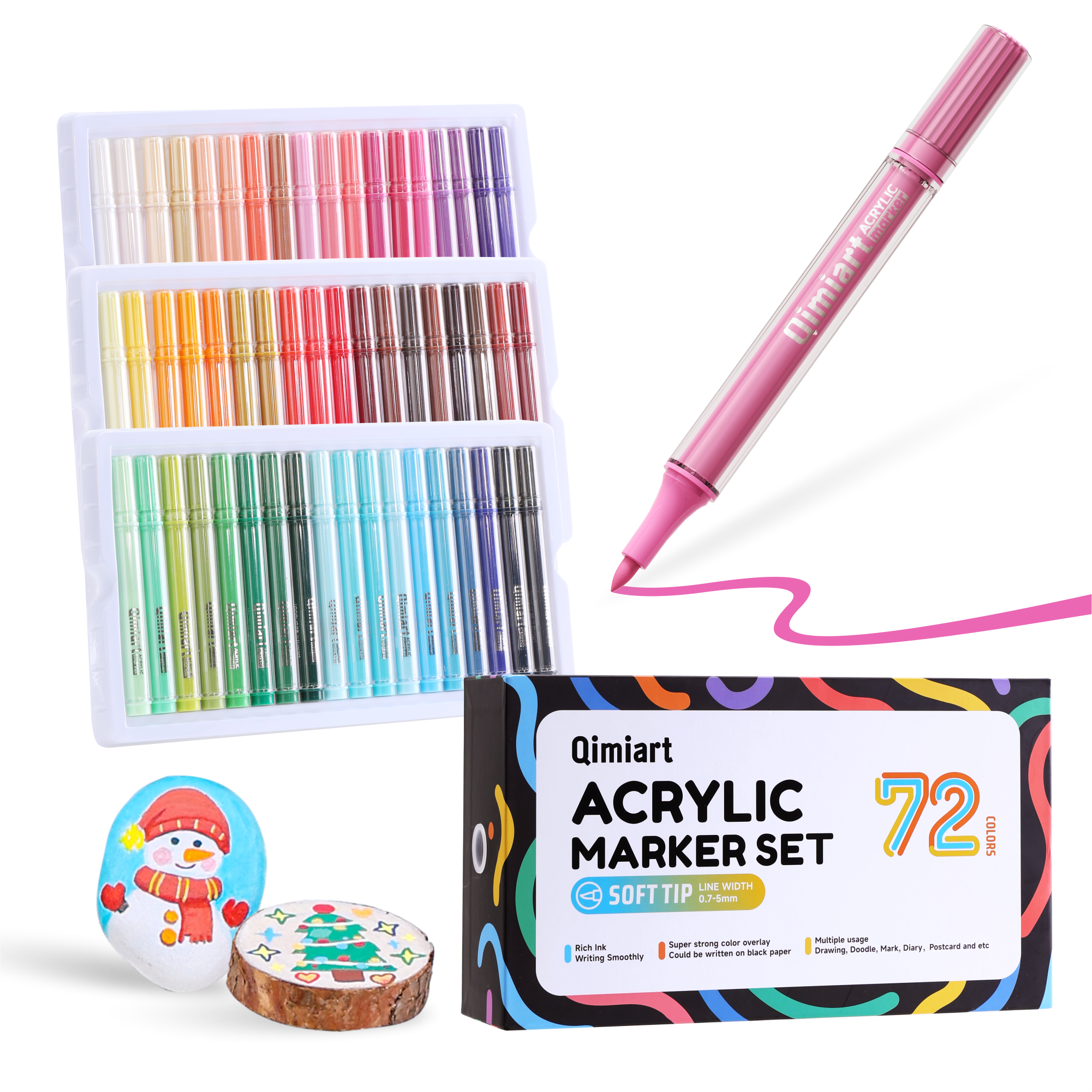 Languo x Qimiart 72 Colors Acrylic Paint Markers, Soft Brush Tip, Cott