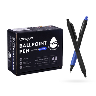 Languo 48 Pcs Ballpoint Pens, Black & Blue Ink, Soft Grip, 0.7mm