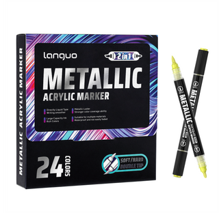 24 Colors Metallic Acrylic Paint Markers, Dual Tip Acrylic Metallic Markers Set (Brush & Fine)