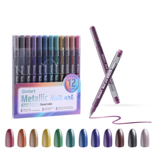 Stylo gel métallisé Languo x Qimiart 12 couleurs pour nail art - Couleurs classiques