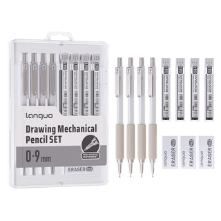 Juego de portaminas mecánicas Languo de 0,9 mm con estuche, kit de 4 portaminas de dibujo