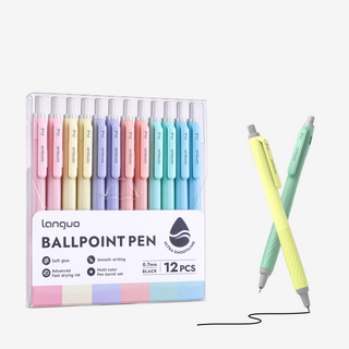 Languo 12 Pcs Ballpoint Pens, Soft Grip, 0.7mm,  Black Ink - Cream Colors