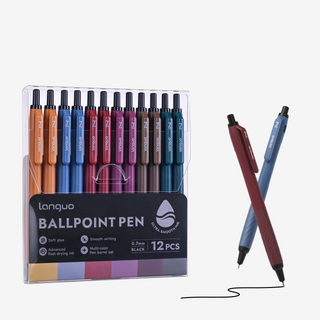 Languo 12 Pcs Ballpoint Pens, Soft Grip, 0.7mm,  Black Ink - Vintage Colors