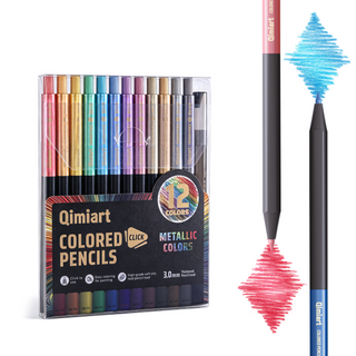 Languo x Qimiart Retractable Colored Pencils with Sharpener – 12 Metallic Colors
