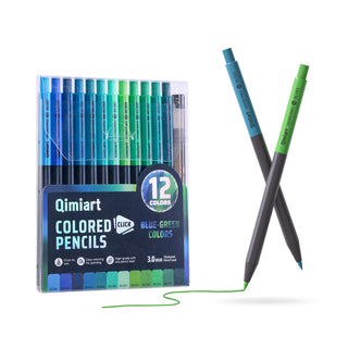 Languo x Qimiart Retractable Colored Pencils with Sharpener – 12 Blue-Green Colors