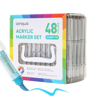 48 Colors Acrylic Paint Markers Pens Set, Soft Brush Tip Markers with Case
