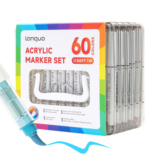 60 Colors Acrylic Paint Markers Pens Set, Soft Brush Tip Markers with Case