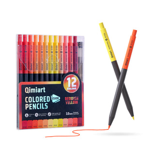 Languo x Qimiart Retractable Colored Pencils with Sharpener – 12 Reddish Yellow