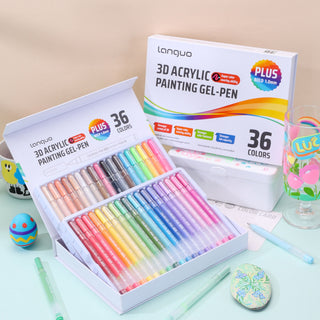 PLUS Bolígrafos de gel acrílico para colorear, set de 36 colores, bolígrafos de pintura acrílica 3D 