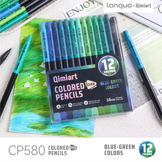 Languo x Qimiart Retractable Colored Pencils with Sharpener – 12 Blue-Green Colors