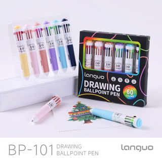 Languo 60 Colors Ballpoint Pen, 6PCS 10-in-1 Multicolor Pen Set