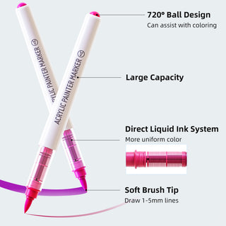 96 Colors Acrylic Paint Markers, Soft Brush Tip Marker Pens Set with Marker Bag