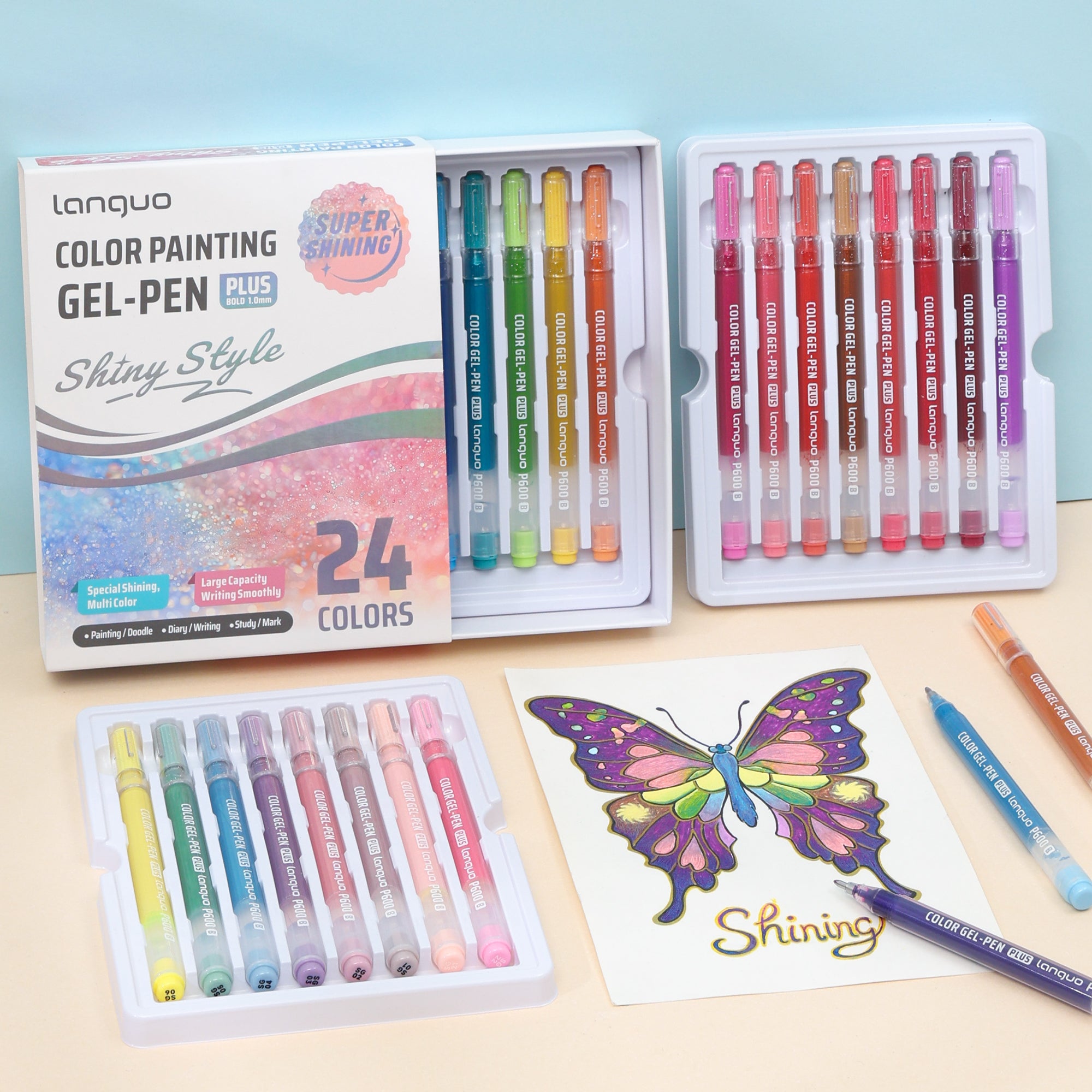 24 Stylos Gel Pailletés OWill - Set 12 Couleurs Scintillantes Pour Dessins Créatifs Enfants Et Adultes