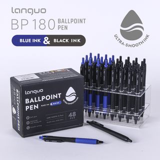 Languo 48 Pcs Ballpoint Pens, Black & Blue Ink, Soft Grip, 0.7mm