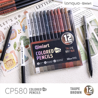 Languo x Qimiart Retractable Colored Pencils with Sharpener – 12 Taupe Brown