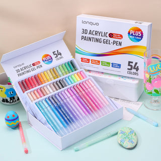 PLUS Bolígrafos de gel acrílico para colorear, set de 54 colores, bolígrafos de pintura acrílica 3D 