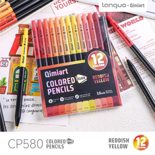 Languo x Qimiart Retractable Colored Pencils with Sharpener – 12 Reddish Yellow