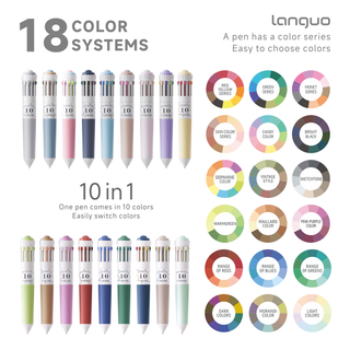 Languo 180 Colors Ballpoint Pen, 18PCS 10-in-1 Multicolor Pen Set
