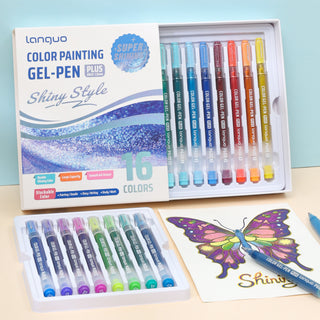 Glitter Gel Pens for Coloring, 16 Colors Double Shining Glitter Gel Pens Colored Set
