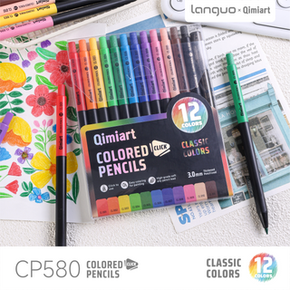 Languo x Qimiart Retractable Colored Pencils with Sharpener – 12 Classic Colors