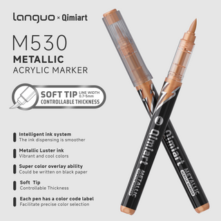 Languo x Qimiart 48 Colors Metallic Acrylic Paint Markers, Brush Tip Acrylic Metallic Markers Set