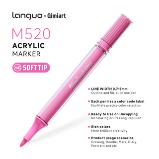 Languo x Qimiart 126 Colors Acrylic Paint Markers, Soft Brush Tip, Cotton Core Ink System