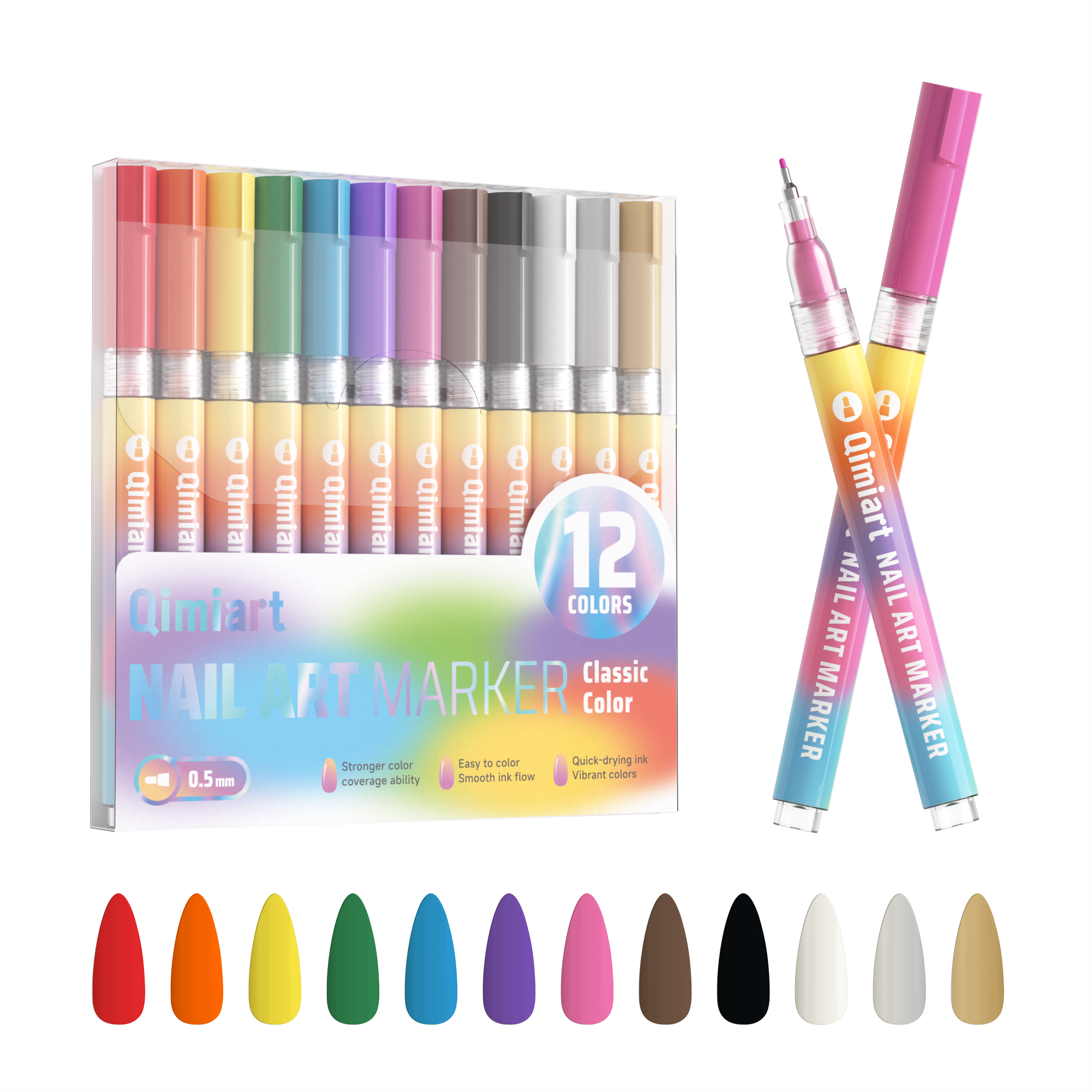 Languo x Qimiart 12 Color Nail Art Acrylic Marker Pens for Painting Na