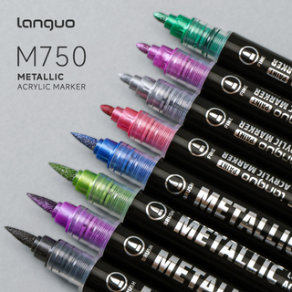 48 Colors Metallic Acrylic Paint Markers, Dual Tip Acrylic Metallic Markers Set (Brush & Fine)