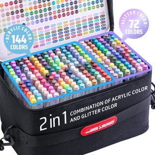Languo x Qimiart 216 Farben Gelstifte, 144 Acrylfarben + 72 Glitzerfarben
