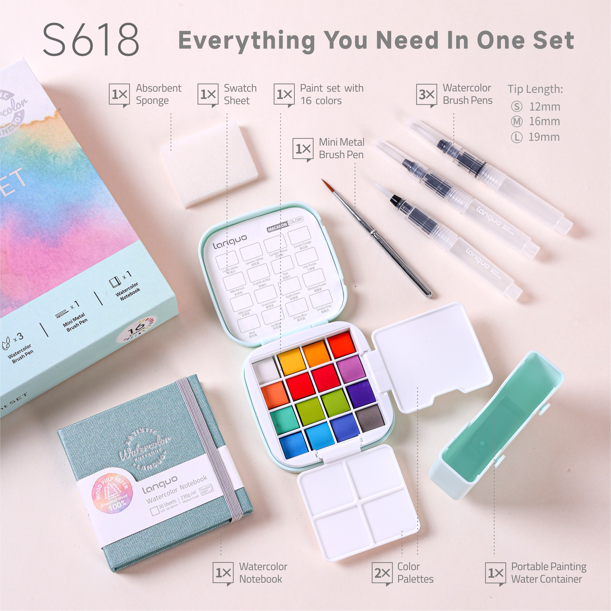 Ensemble de peinture aquarelle portable pour adultes – Kit d'aquarelle de voyage de 24 couleurs avec carnet (pages blanches et noires), pinceau et palette rechargeables, ensemble d'art tout-en-un pour Ensemble de peinture aquarelle portable pour adultes – Kit d'aquarelle de voyage de 24 couleurs avec carnet (pages blanches et noires), pinceau et palette rechargeables, ensemble d'art tout-en-un pour