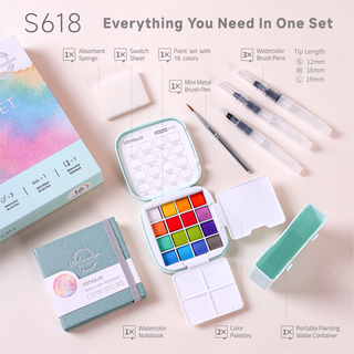Languo 16 Colors Portable Watercolor Paint Set - Classic Colors