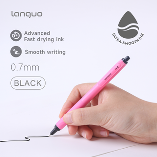 Languo 12 Pcs Ballpoint Pens, Soft Grip, 0.7mm,  Black Ink - Cream Colors