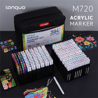 Juego de marcadores de pintura acrílica languo de 384 colores con metálicos y purpurina