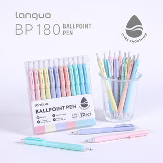 Languo 12 Pcs Ballpoint Pens, Soft Grip, 0.7mm,  Black Ink - Cream Colors