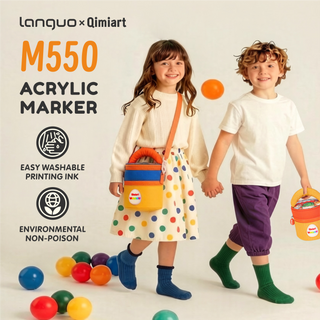 Languo x Qimiart 48 Colors Washable Acrylic Markers for Kids, Direct-ink System