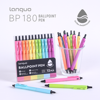 Languo 12 Pcs Ballpoint Pens, Soft Grip, 0.7mm,  Black Ink - Dopamine Colors