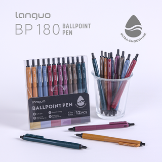 Languo 12 Pcs Ballpoint Pens, Soft Grip, 0.7mm,  Black Ink - Vintage Colors