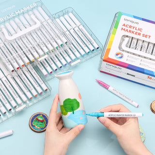 36 Colors Acrylic Paint Markers Pens Set, Soft Brush Tip Markers with Case