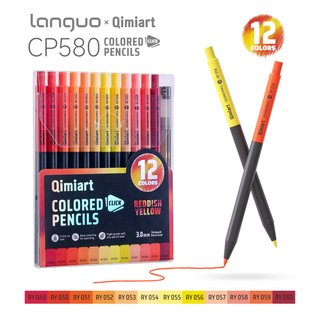 Languo x Qimiart Retractable Colored Pencils with Sharpener – 12 Reddish Yellow