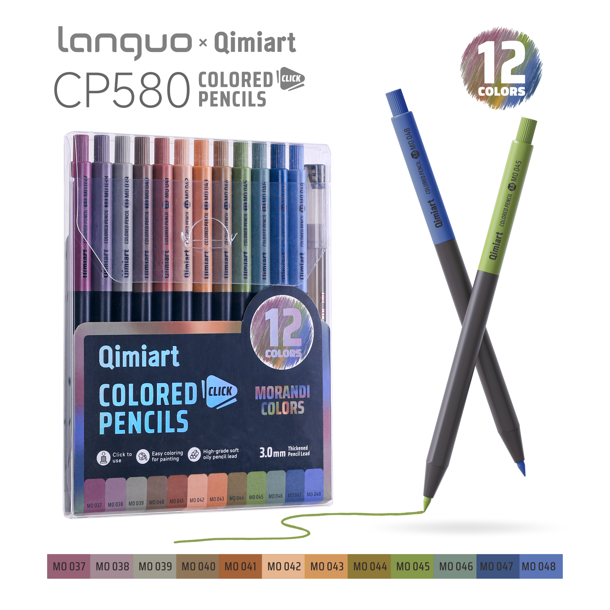 Languo x Qimiart Retractable Colored Pencils with Sharpener – 12 Moran